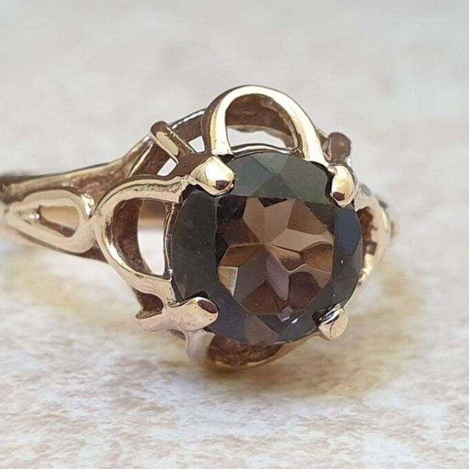 Smoky Quartz Solitaire Ring in 9ct Gold.