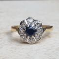 Antique Sapphire and Diamond Daisy Ring in 18ct Gold, a UK I 1/2 or a US 4 3/4.