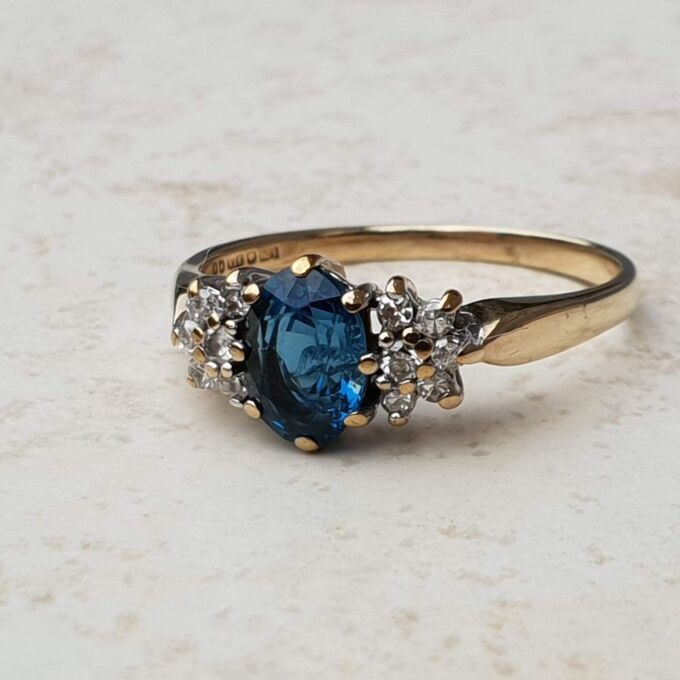 Sale – London Blue Topaz and Diamond Ring in 9ct Gold, a UK N 1/2 or a US 7 1/4.
