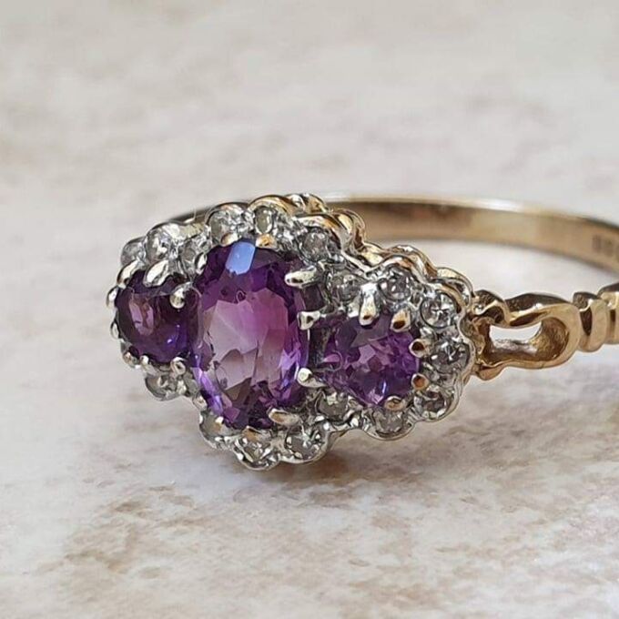 Amethyst and Diamond Ring in 9ct Gold,  a UK K or a US 5 1/2.