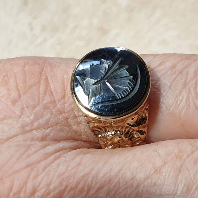 Hematite Intaglio Centurion Signet Ring in 9ct Gold.