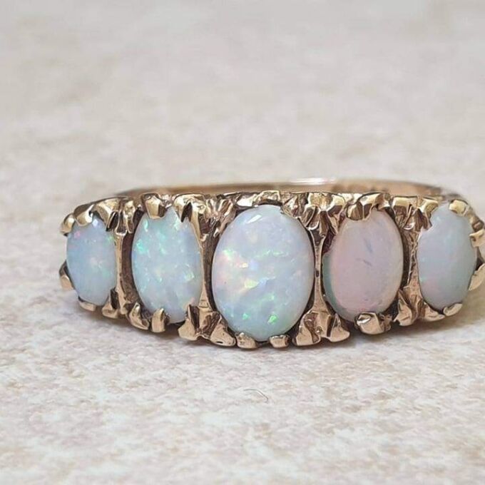 Five Stone Opal Ring in 9ct Gold.