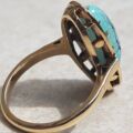 Quirky Vintage Turquoise Navette Ring in 9ct Gold, a UK J 1/2 or a US 5 1/4.