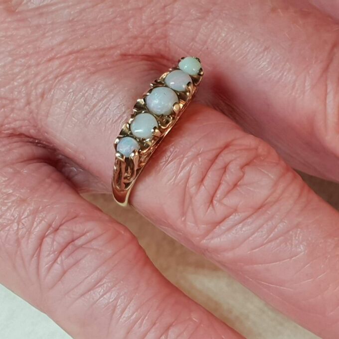 Five Stone Vintage Opal Ring in 9ct Yellow Gold, a UK N or a US 6 3/4 – 7.