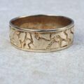 Broad Abstract Patterned Band in 9ct Gold,  a UK T or a US 10.