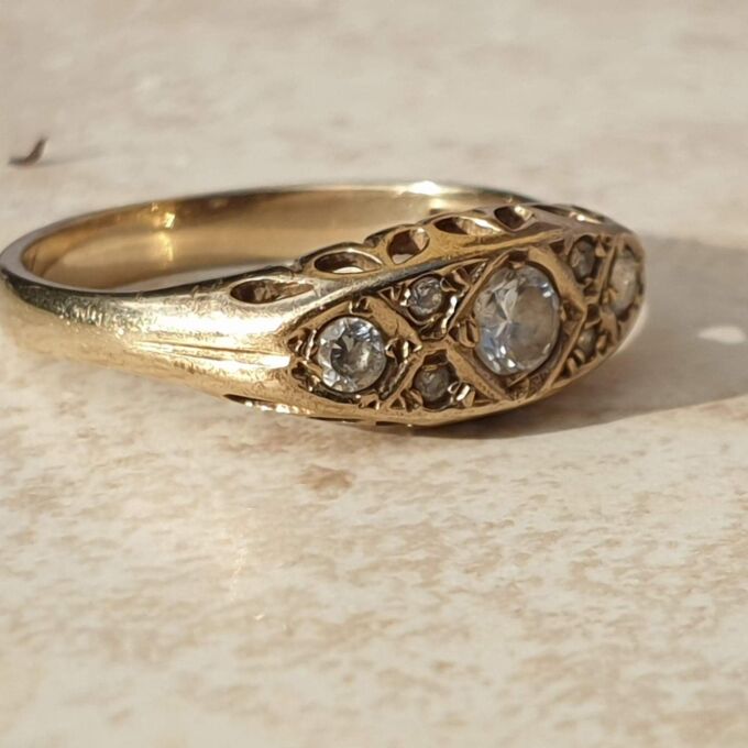 Gypsy Ring with CZ Stones in 9ct Gold,  a UK O 1/2 or a US 7 1/2.