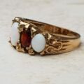 Sale – Chunky Opal and Garnet 9ct Gold Ring, a UK L 1/2 or a US 6 1/4.