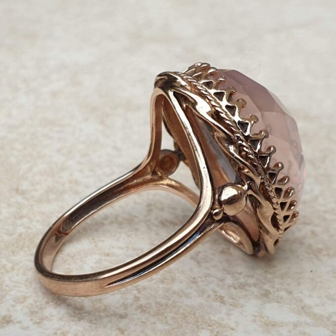 Reserved – Pink Rose Quartz Solitaire in 9ct Rose Gold, a UK M or a US 6 1/2