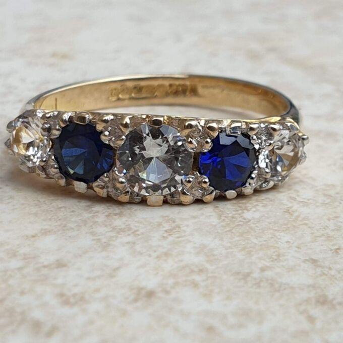 Blue and White Spinel Ring in 9ct Gold,  a UK P 1/2 or a US 8