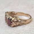 Three Stone Garnet Ring in 9ct Gold.