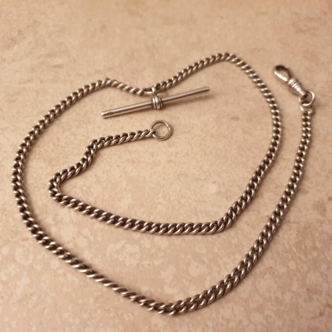 Sterling Silver Curb Chain with T Bar and Dog Clip