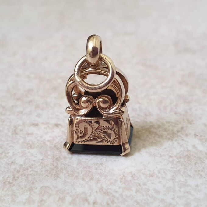 Engraved Garnet Fob in 9ct Gold