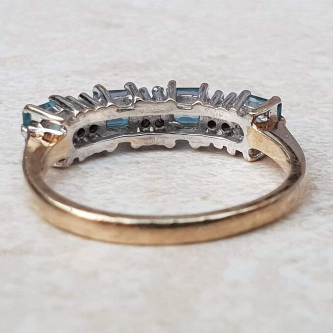 Bright Swiss Blue Topaz and Diamond Band in 9ct Gold, a UK J 1/2 or a US 5 1/4.