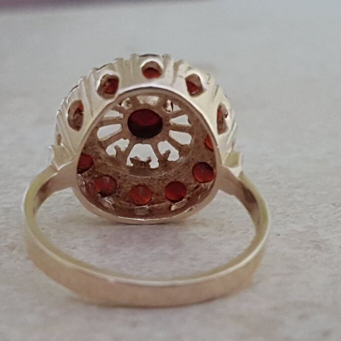 Bold Garnet Halo Cluster Ring in 9ct Gold, a UK N or a US 7.