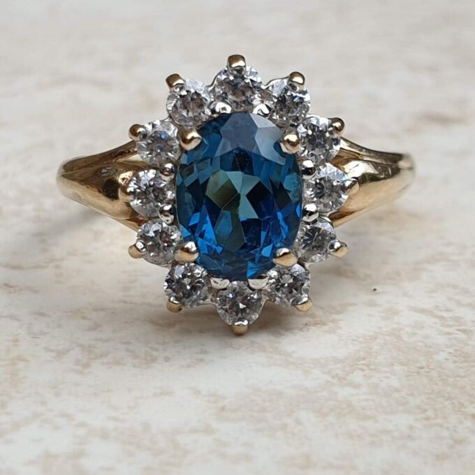 London Blue Topaz and Paste Cluster Ring in 9ct Gold,  a UK L 1/2 or a US 6 1/4.