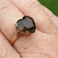 Romantic Heart Cut Smoky Quartz Ring in 9ct Gold, a UK P 1/2 or a US 8 1/4.