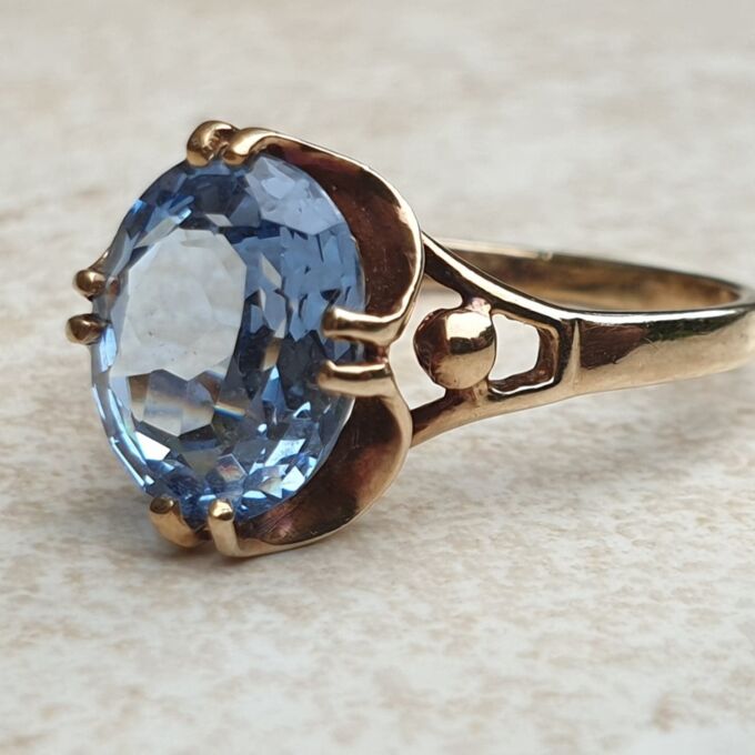 Synthetic Spinel Solitaire Ring in 9ct gold,  a UK L 1/2-M or a US 6 1/2.