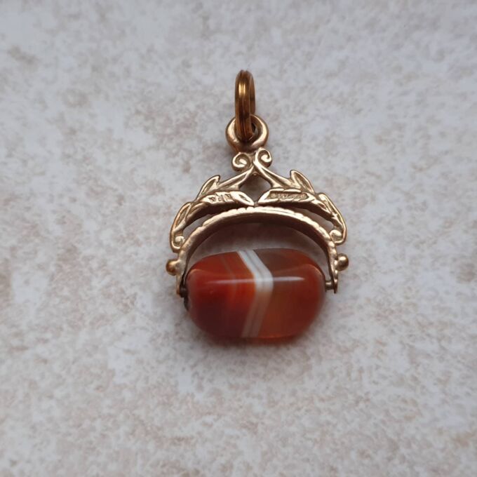 RESERVED – Banded Agate Spinner Fob in 9ct Gold