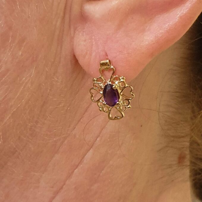 Amethyst Heart Detail Earrings in 9ct Gold