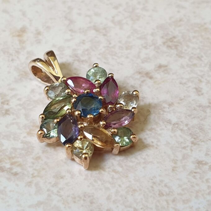 Multi Sapphire Cluster Pendant in 9ct Gold - Gems Afire - Vintage ...