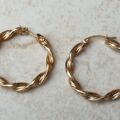 Twisted Rope Effect Hoop Earrings in 9ct Gold by Unoaerre.