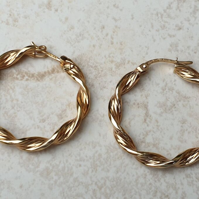 Twisted Rope Effect Hoop Earrings in 9ct Gold by Unoaerre.