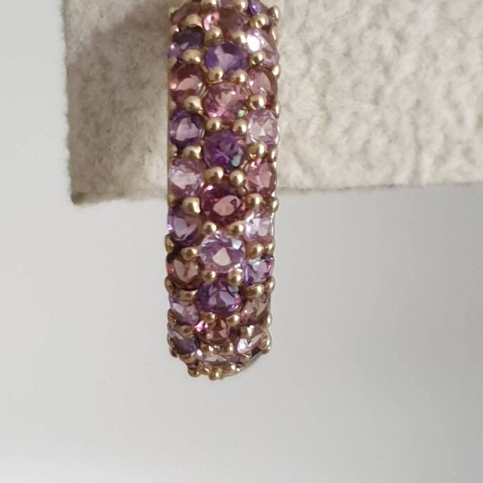 Tri Colour Gemset Huggie Hoop Earrings in 9ct Gold