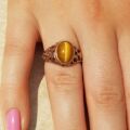 Ornate Rose Gold Tigers Eye Signet Ring, a UK K 1/2 or a US 5 3/4.