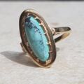 Quirky Vintage Turquoise Navette Ring in 9ct Gold, a UK J 1/2 or a US 5 1/4.