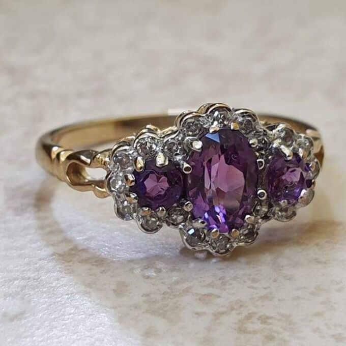 Amethyst and Diamond Ring in 9ct Gold,  a UK K or a US 5 1/2.