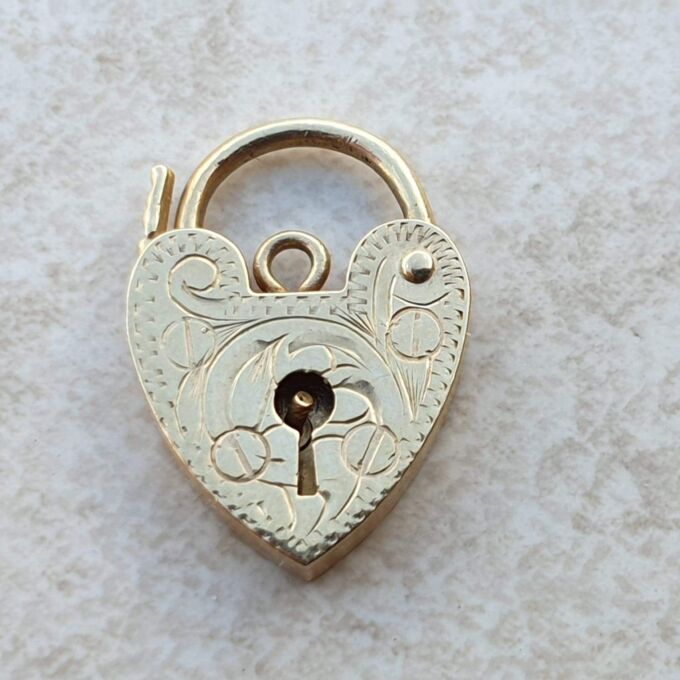 Small Engraved Heart Padlock in 9ct Gold