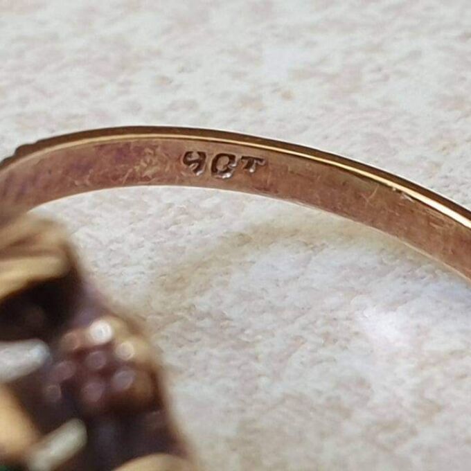 Ornate Synthetic Green Tourmaline Ring in 9ct Gold.