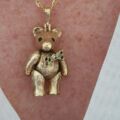 Heavy Articulated Teddy Bear with Dickie Bow in 9ct Gold