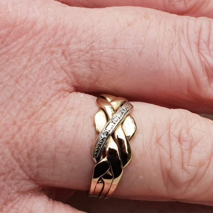 Four Piece Puzzle Ring with Diamond Accents in 9ct Gold, a UK P or a US 8.