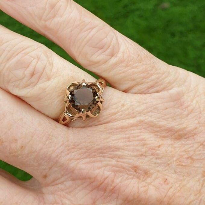 Smoky Quartz Solitaire Ring in 9ct Gold.