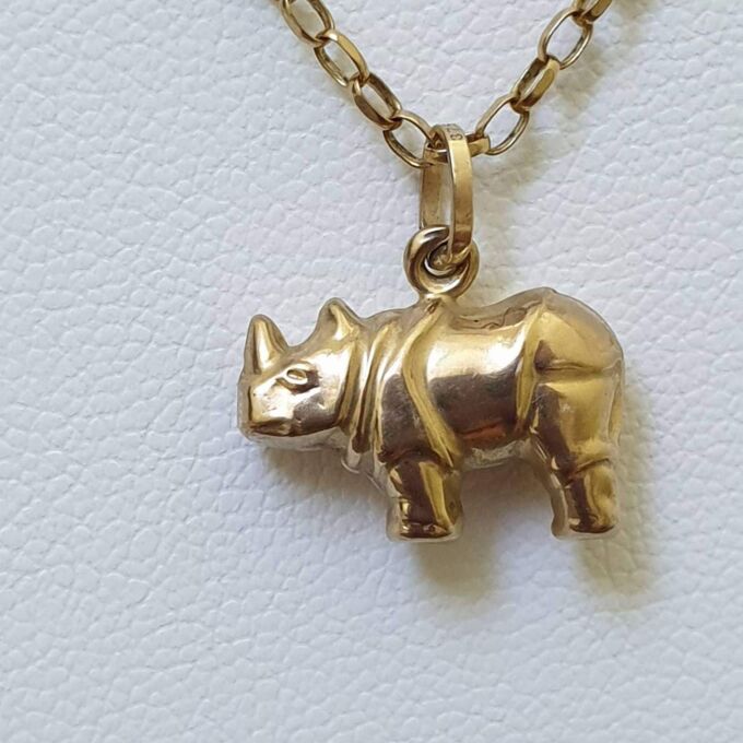 Rhino Charm Pendant in 9ct Gold