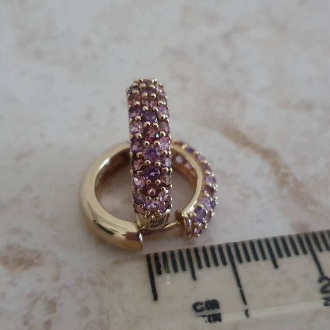 Tri Colour Gemset Huggie Hoop Earrings in 9ct Gold