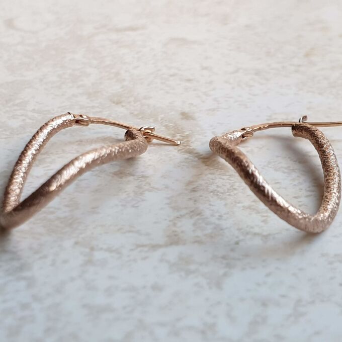Textured Curved Oval Hoop Earrings in 9ct Rose Gold