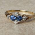 Twin Sapphire and Diamond Ring in 18ct Gold,  a UK P or a US 8.