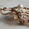 RESERVED – Pearl, Diamond and Ruby Brooch and Pendant in 9ct gold