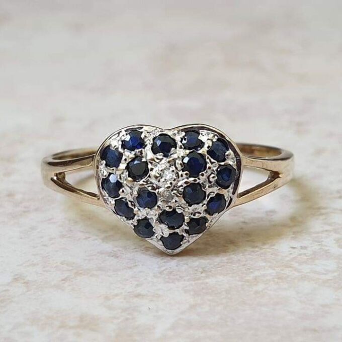 Sapphire Adorned Heart Ring in 9ct Gold.