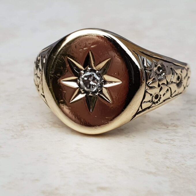 Sold Oval Diamond Signet Ring in 9ct Gold,  a UK S or a US 9 1/2.