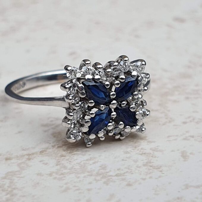 Marquise Sapphire and Diamond ring in 9ct Gold, a UK K 1/2 or a US 5 3/4