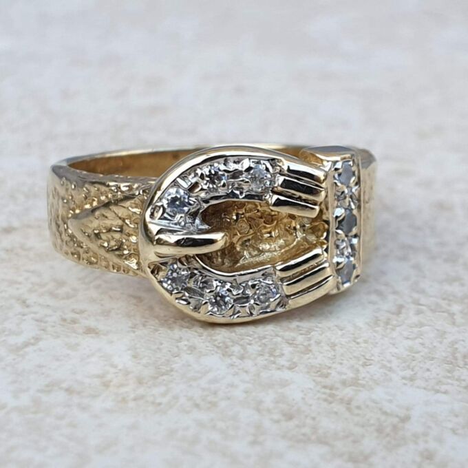 Tiny Pinky Finger Buckle Ring in 9ct Gold,  a UK size F or a US 3 1/4.
