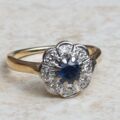 Antique Sapphire and Diamond Daisy Ring in 18ct Gold, a UK I 1/2 or a US 4 3/4.