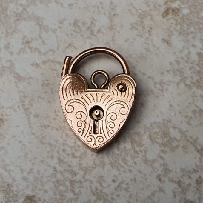Small Engraved Working Heart Padlock in 9ct Rose Gold