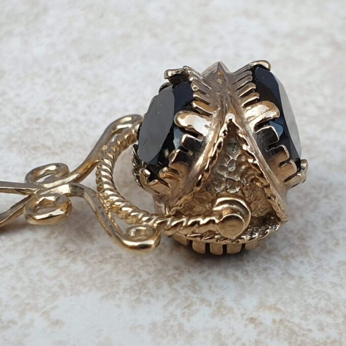 Three Stone Smoky Quartz Spinner Fob Pendant in 9ct Gold