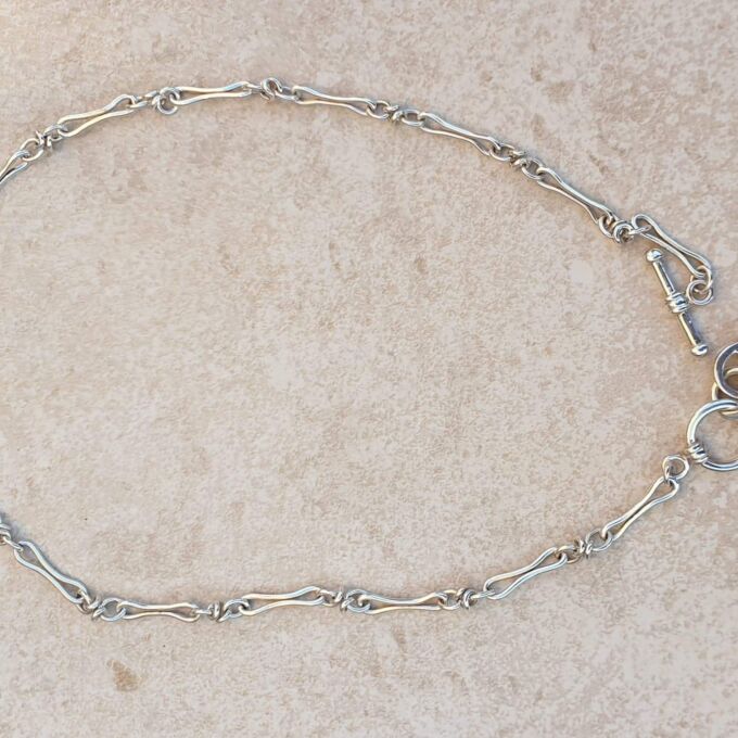 Fancy Link T Bar Necklace in Sterling Silver