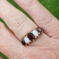 Chunky Opal and Garnet Ring in 9ct Gold, a UK L 1/2 or a US 6 1/4