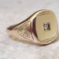 Heavy Diamond Set Signet Ring in 9ct Gold,  a UK S or a US 9 1/4.